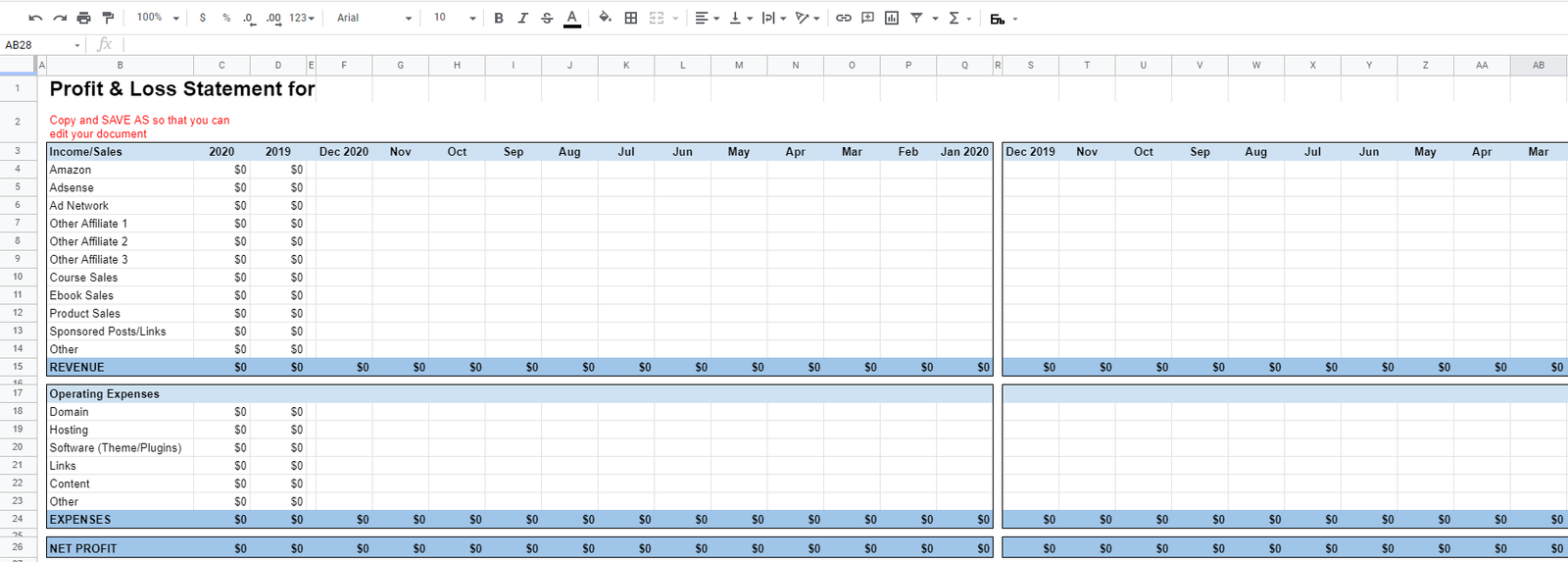Profit and Loss Statement Profit and Loss Statement